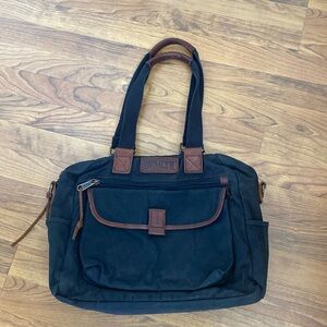 Duluth Trading Co business Tote bag, black and brown.